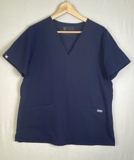 FIGS Scrub Casma Top Women L Navy Blue Pockets V Neck Medical Blouse Technical