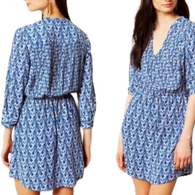 Anthropologie Maeve Galen Geometric Print Shirt Dress Women s Large Blue White