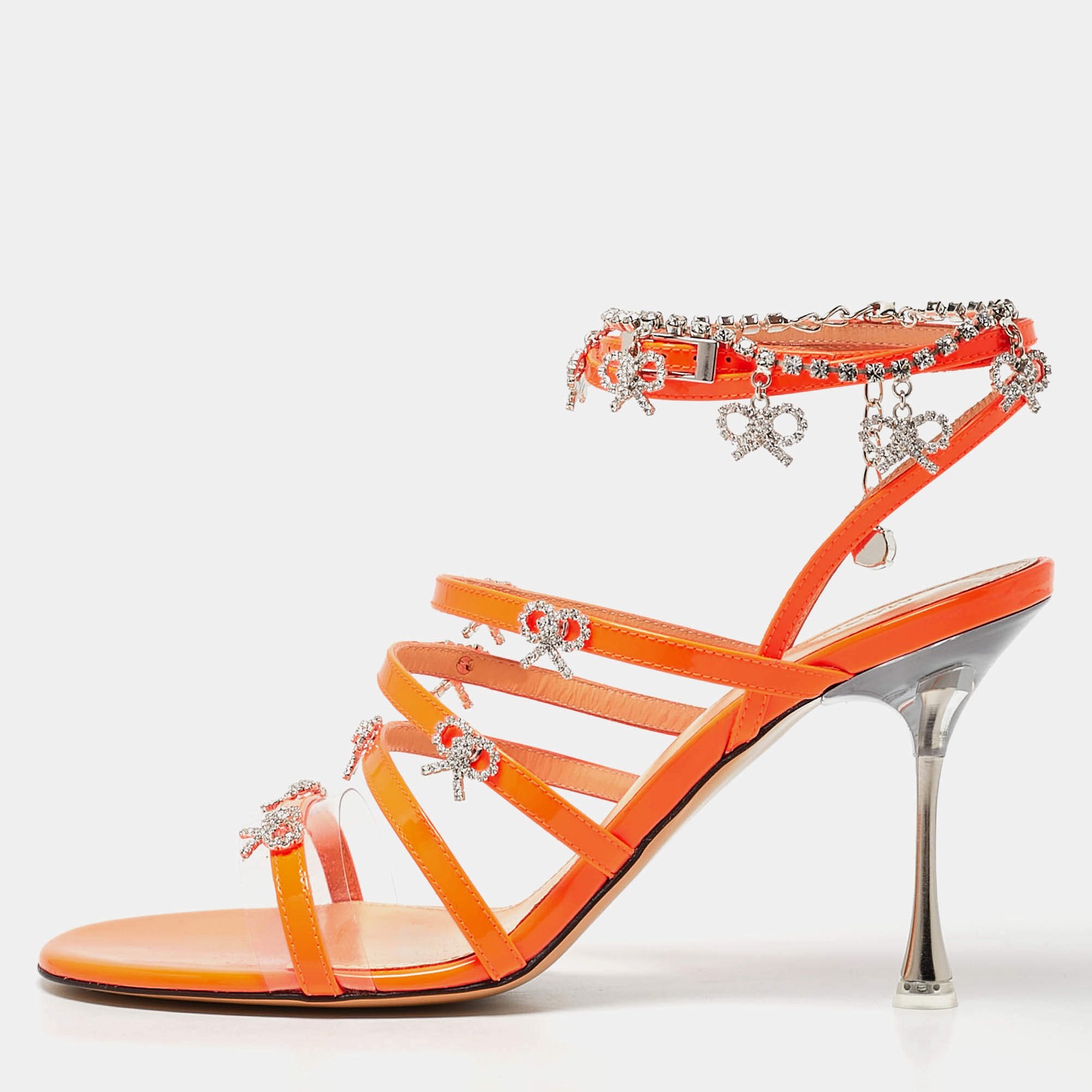 Mach Mach Neon Orange Patent Leather Crystal Bow Camille Sandals Size 38