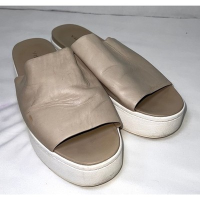 Vince Walford Sandals Womens Size 7 Beige Leather Platform Slides Casual Slip On