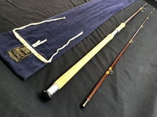 Vintage Hardy “Fibalite Spinning” 9ft 6” 2 piece fibreglass Spinning Rod and bag