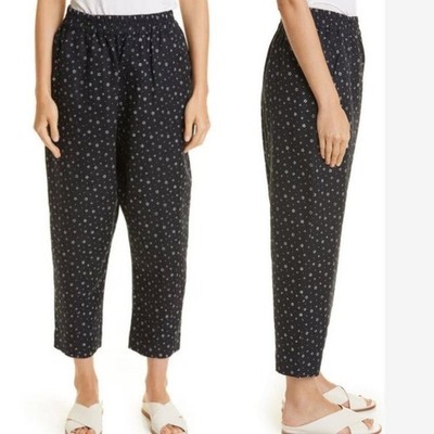 Apiece Apart Ani Easy Pant Linen Blend Wide Leg Floral Scattered Black Medium