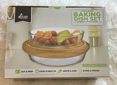 New Eco+Chef 2 Piece Round Baking Dish Set With 2 Bamboo Cutting Boards (4 Pcs)