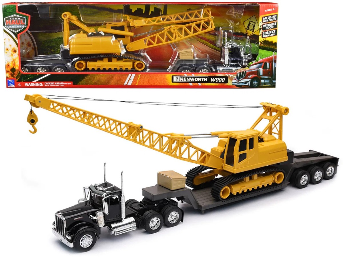 Kenworth W900 Big Rig Low Boy Tractor Trailer With Crane NewRay