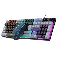 Gaming RGB Keyboard & Mouse Combo Silent Mech-Feel Tactile Wired PC Laptop
