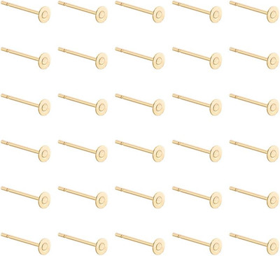 100 Stück Edelstahl-Ohrstecker, flach, 3 mm, blanko, für Schmuckherstellung, gol