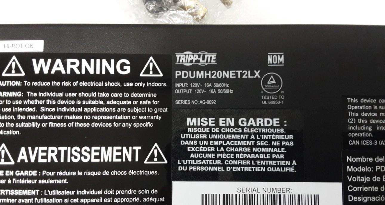 Tripp Lite PDUMH20NET2LX 1.9KW SINGLE-PHASE SWITCHED PDU LX IN