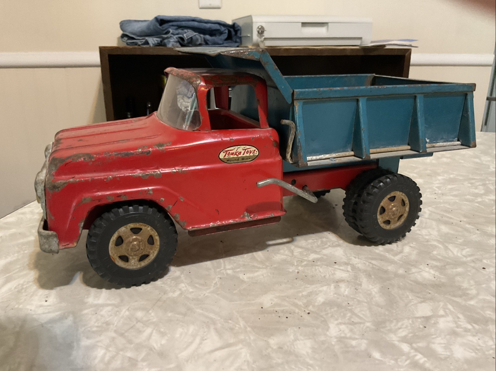 Vintage Tonka Toys Pressed Steel Dump Truck Mound Minn - Red & Blue
