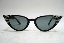 Vintage FG Foster Grant Cat Eye Black  Zebra Stripe Rhinestone Sunglasses USA