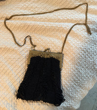1920s Antique Micro Beaded Black Evening Bag Ornate Filigree Frame Chain Strap 1920s Antique Micro Beaded Black Evening Bag Ornate Filigree Frame Chain Strap