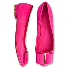 Salvatore Ferragamo Pink Bow Leather Ballet Flats Size 7C