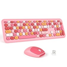 Wireless Keyboard and Combo - Pink Full-Sized Plug and Play Colorful Keyboard...