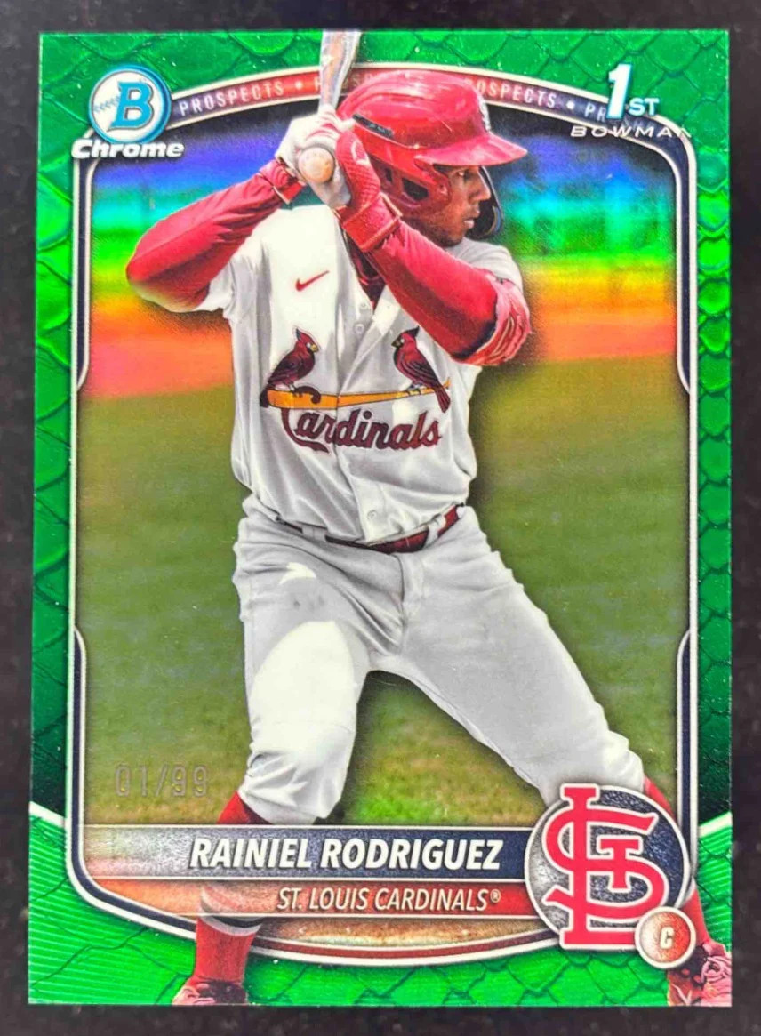 2025 Bowman Chrome Reptilian Green Refractor #BCP-200 Rainiel Rodriguez RC /99