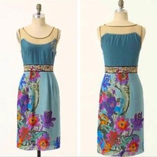 LKNW Flawless Anthropologie floreat manor gates silk dress sz 0