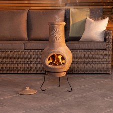 Charles Bentley Outdoor Medium Natural Clay Chiminea Patio Heater