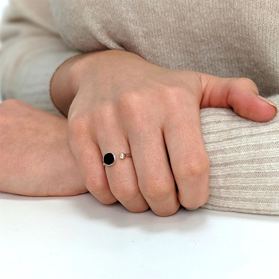 81stgeneration Anello Impilabile Aperto Onice Rotonda Argento Sterling .925 - Immagine 4 di 4