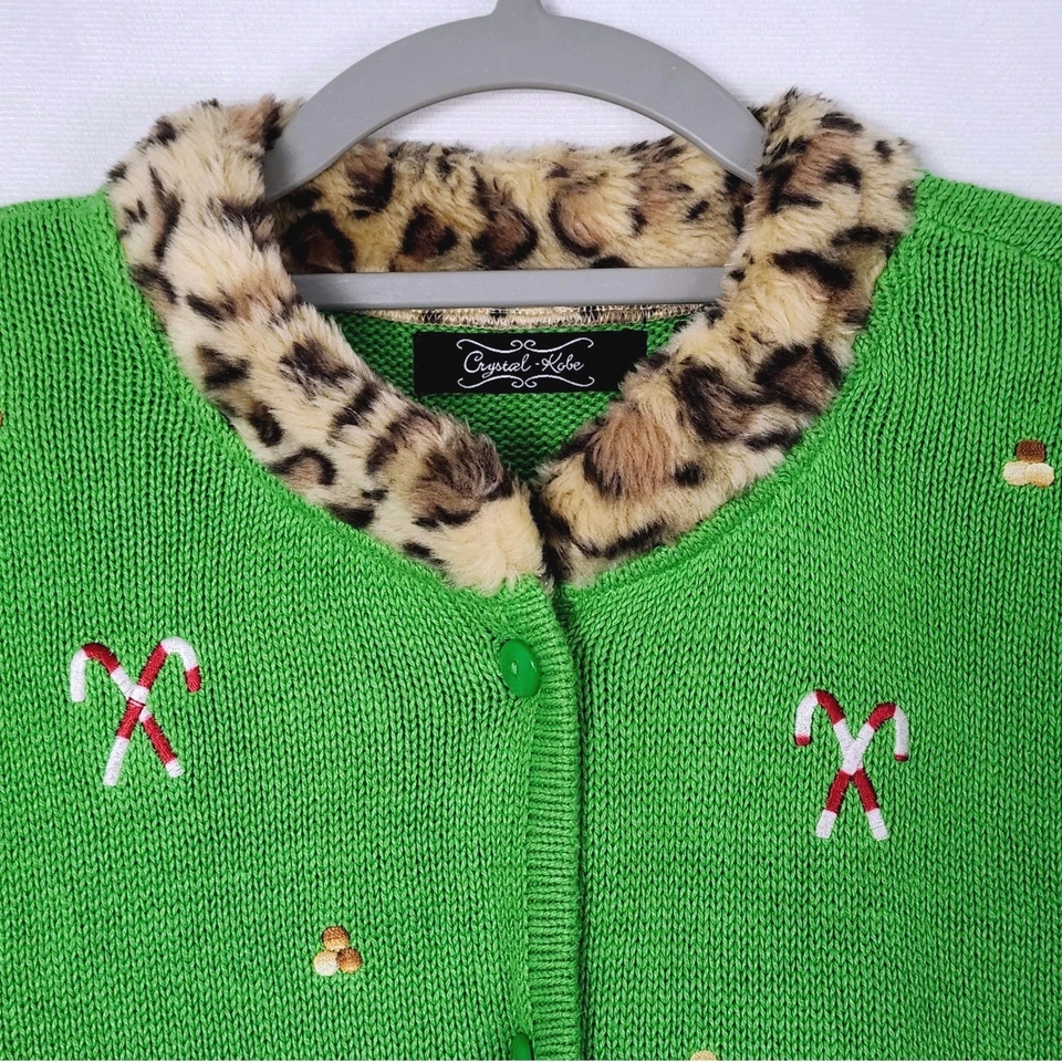 Винтажный 90-х кристалл Кобе праздничный Рождество вязаный свитер жилет женщин XL искусственного меха - Изображение 4 из 4