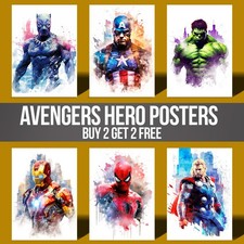 Marvel Avengers MCU Watercolor Style Posters Stylish Superhero Bedroom Posters