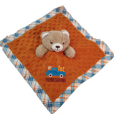 Baby Lovey My 1st Thanksgiving Bear Minky Security Blanket Rattle Satin Starters