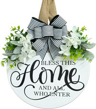 Welcome Sign for Front Door Wreath, Welcome Home Decorations, Floral Round