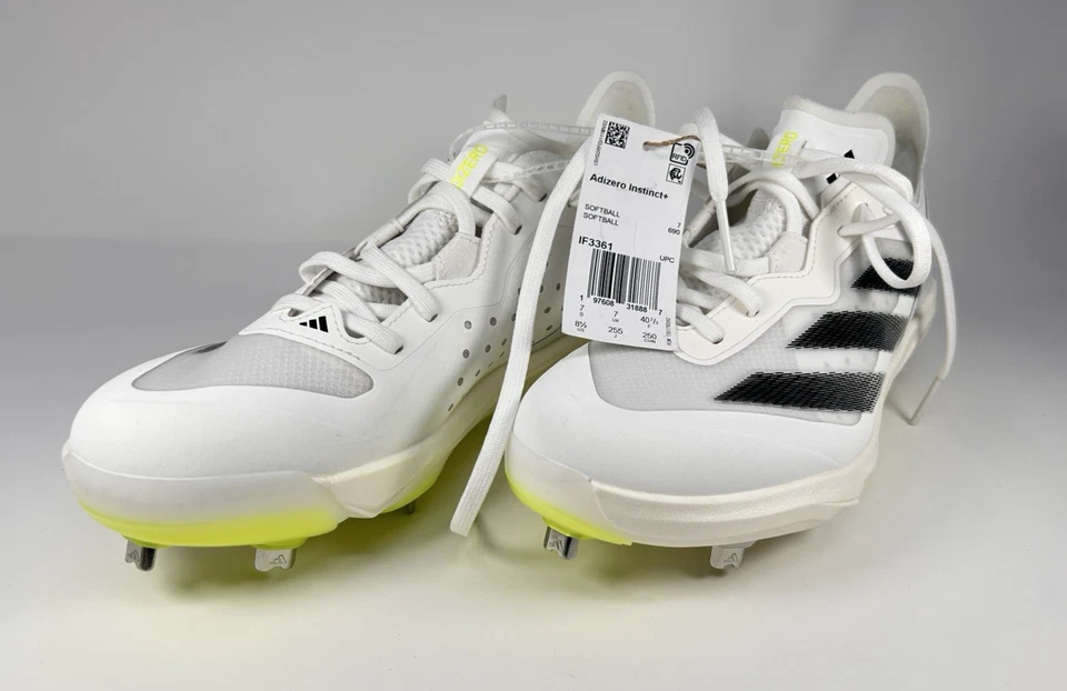 Botines de Softbol ADIDAS Adizero Instinct+ (Mujer US8.5) Blanco Verde Voltio IF3361 Foto 2 de 4