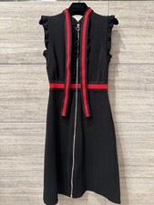 GUCCI Sleeveless Knee-Length Dress Black Zip Stripe Frill Used