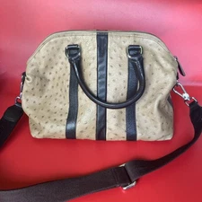 Furla Ostrich Embossed Leather Handbag Purse Crossbody Camel Brown Tan Satchel