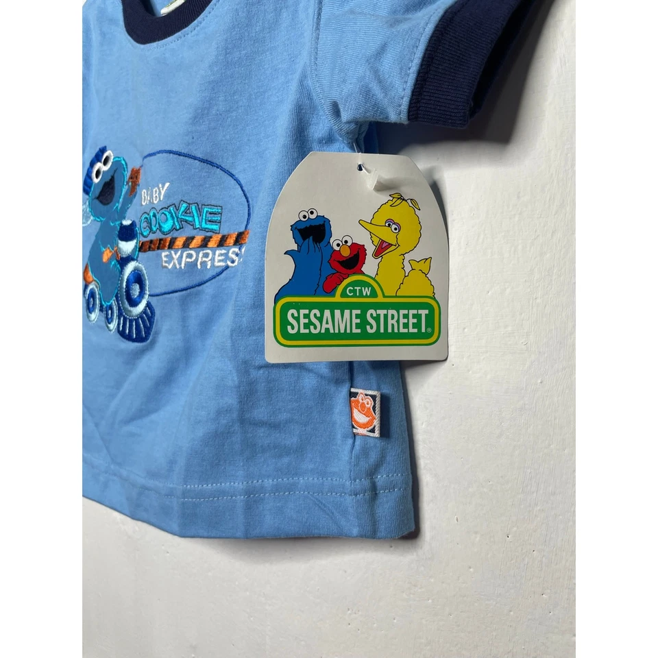 NEW Vintage Sesame Street Cookie Monster Baby Train T Shirt Size 24 Months Blue - Image 3 of 4