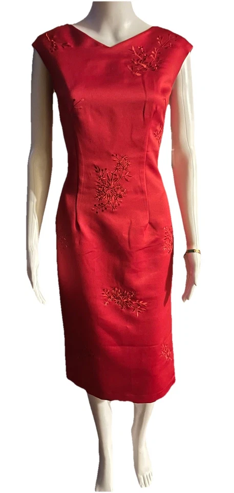 Vestido Maggie London Vintage Bordado Rojo Chino Talla 4 Funda Elegante Nuevo con Etiquetas Foto 3 de 4