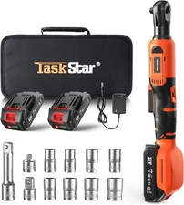 Cordless Electric Ratchet Wrench 3/8" 200 RPM, 60Ft-lbs Power Ratchet Set, 21V