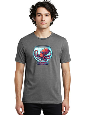Fishbowl-Octopus Mens Graphic Tee, 100% Cotton, Casual Summer Wear