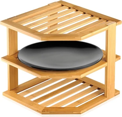 RoyalHouse Bamboo 3-Tier Corner Shelf Organizer for Countertop &  - Picture 1 of 7