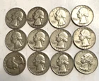 Lot of 12 - D 1961D 90% SILVER WASHINGTON QUARTERS CIRCULATED UNGRADED