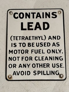 Porcelain Contains Lead Gas Pump Sign