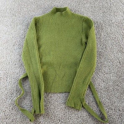 Happily Grey Sweater Womens Small Green Mock Neck Belted Tight