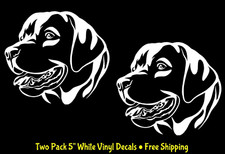 Labrador Retriever Lab Two 5" White Vinyl Decals Car Truck Camper Windows