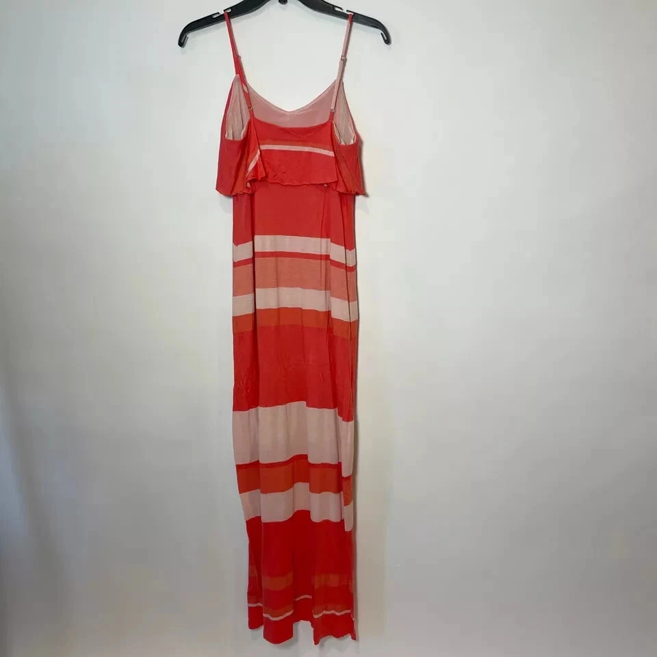 Maxi Vestido Solero Largo Cynthia Steffe Para Mujer Talla S Naranja Rayas Sin Mangas Playa Foto 2 de 4