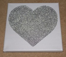 Grey & Silver Glitter Sparkly Love Heart Canvas Wall Art Picture 