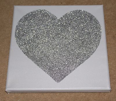 Grey Silver Glitter Sparkly Love Heart Canvas Wall Art Picture Ebay