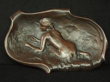 SCULPTURE 19ème ART NOUVEAU NYMPHE NU FEMININ BAS-RELIEF PLATRE CUIVRÉ PATINÉ