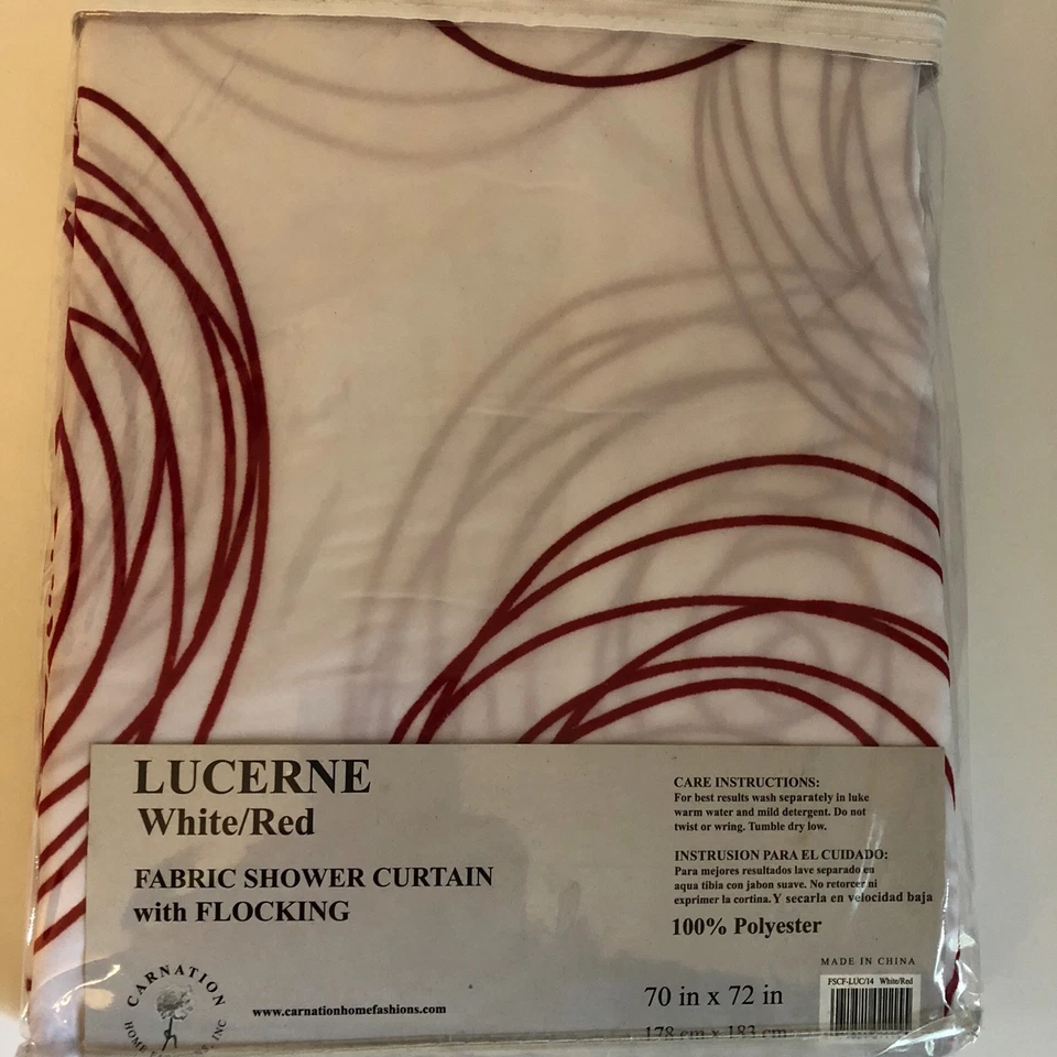 Carnation Home Designs Shower Curtain Lucerne Fabric Flocking 70x72 White/Red - Image 3 of 4