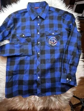 Blood sweat and Tears Long Sleeve Heavy Flannel  Men's Size Large Blue plaid