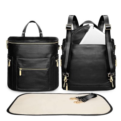 Stylish Black Diaper Bag Backpack - 16 Insulated Pockets for Modern Parents