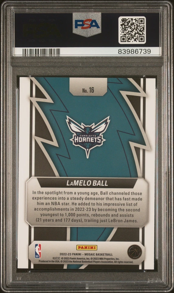 2022 PANINI MOSAIC THUNDER ROAD #16 LAMELO BALL PSA 10 POP 2 - Image 2 of 2