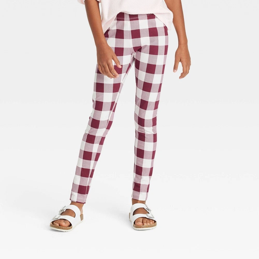 Girls red top plaid leggings