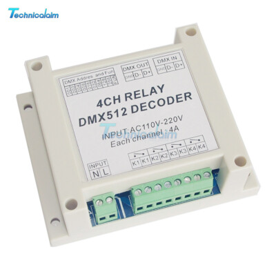 AC110-220V Controller Decoder RGB LED Strip Lights 4Channel DMX512 Relay Switch-
