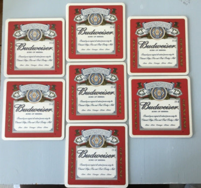 Budweiser Coasters Set of 7 King of Beers Anheuser-Busch Barware Man Cave Pub