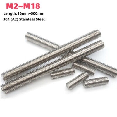M2~M18 Stainless Steel Fully Threaded Metric Bar Studding Rod Stud L=16mm~500mm