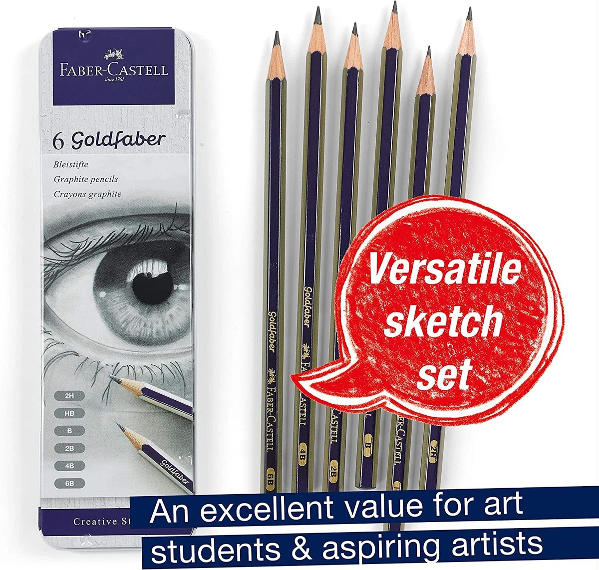 Faber-Castell Creative Studio Graphite Sketch Pencil Set - 6 Graphite Pencils (2h, HB, B, 2B, 4B, 6B)