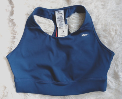 Reebok Womens Vector Navy Lux Vector Racer Medium Impact Sports Bra Plus Size 1X